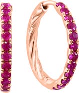EFFY 14K Rose Gold Plated Ruby Huggie Hoop Earrings