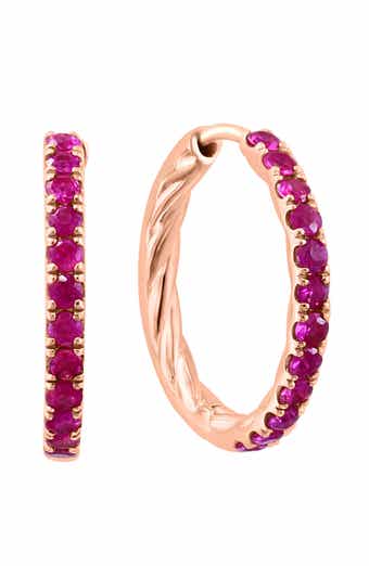 14K Rose Gold Plated Ruby Huggie Hoop Earrings