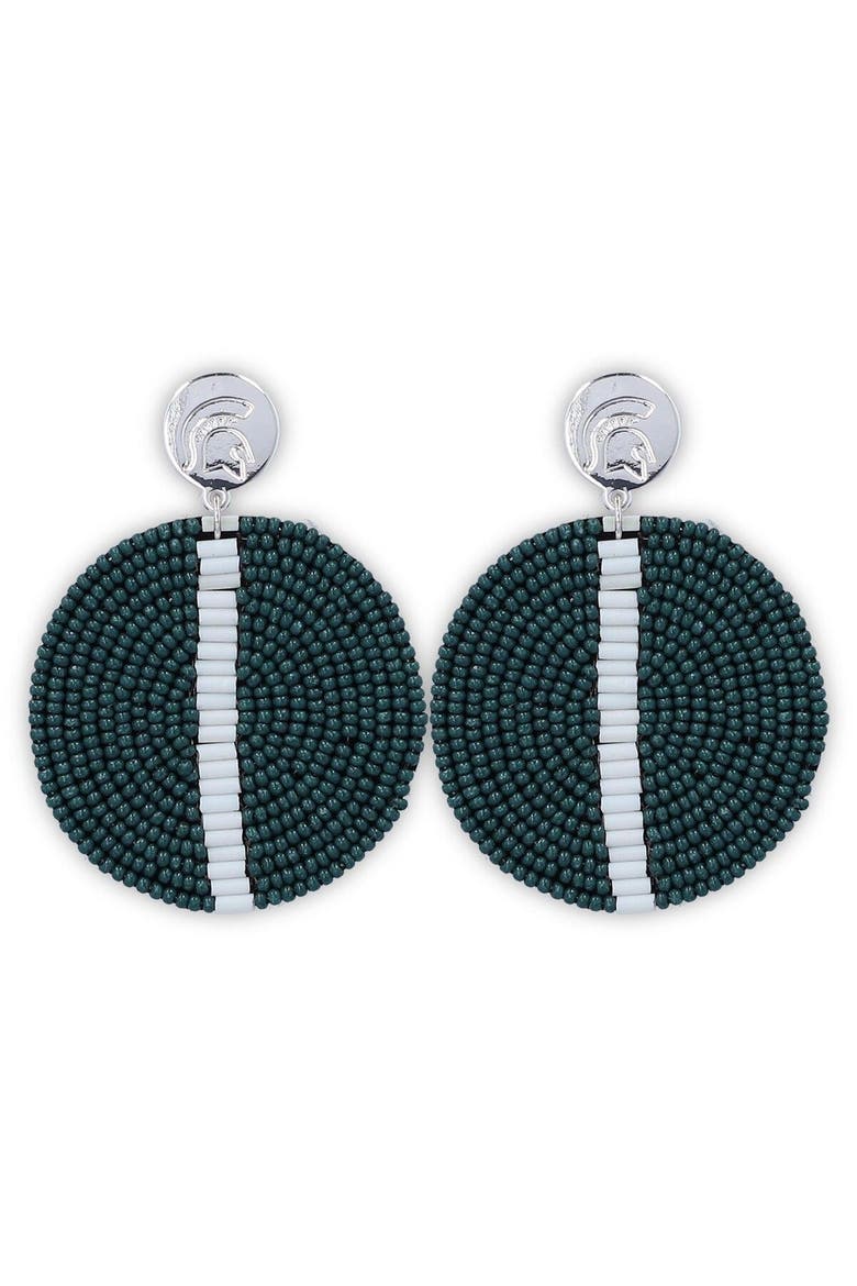 Michigan State Spartans Greta Beaded Disc Earrings, Main, color, Silver