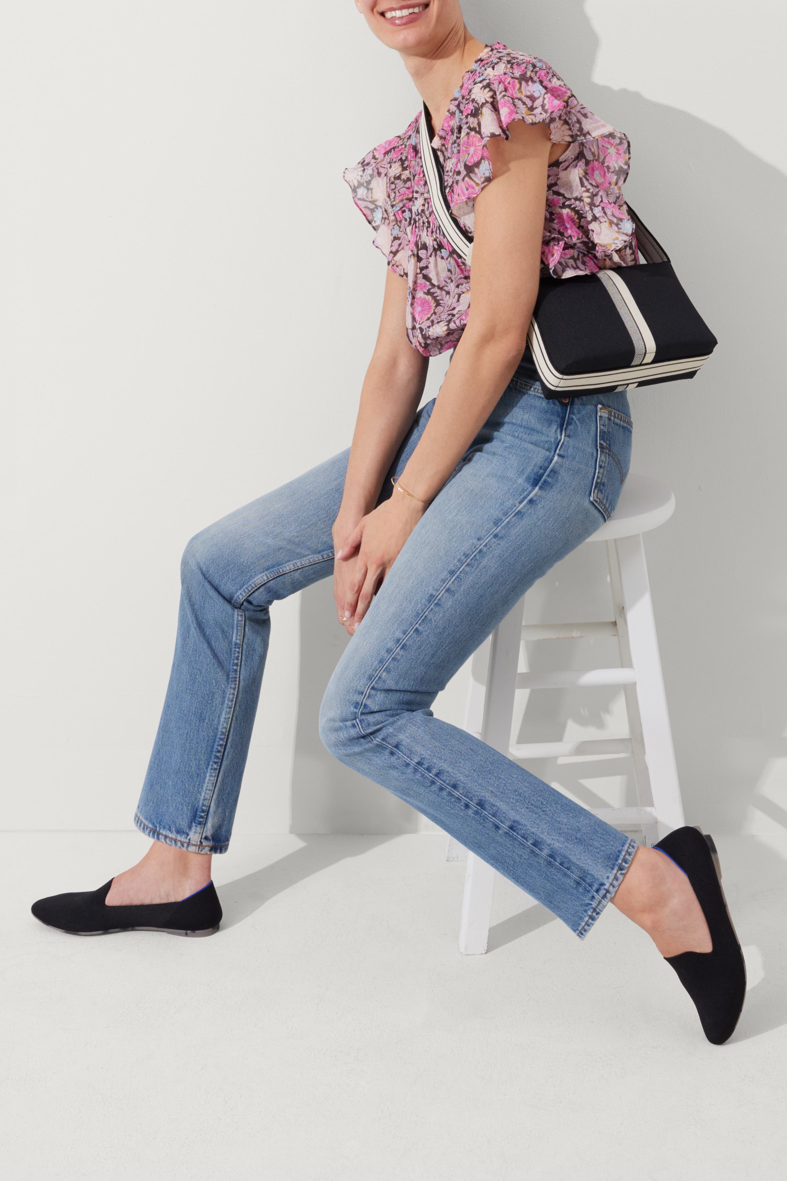 Rothy's The Casual Crossbody, Alternate, color, Black & Ivory Stripe