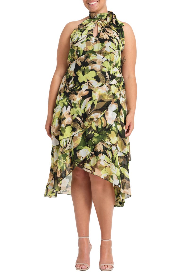 Chlora Print Ruffle Sleeveless Dress, Main, color, IVY