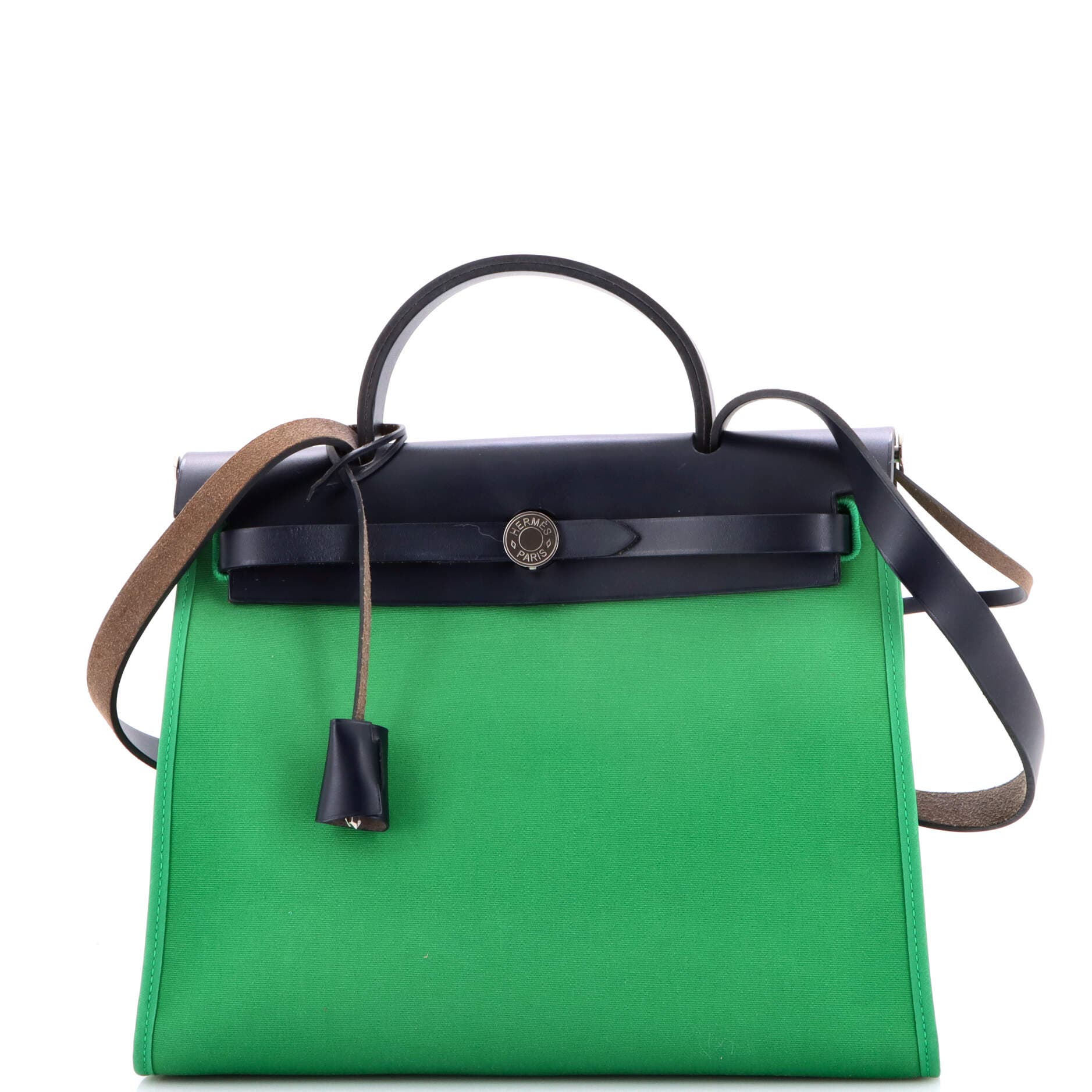 Pre-Owned Hermes Herbag Zip Leather and Toile 31, Main, color, Green