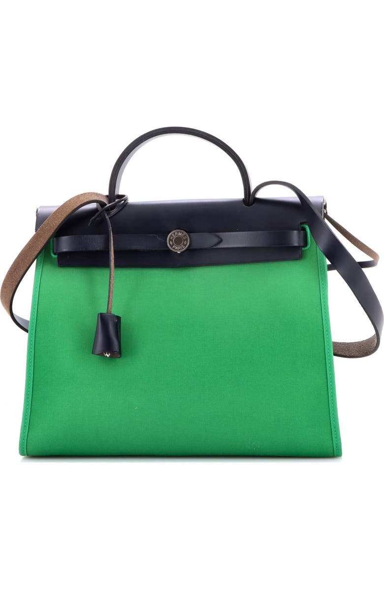 Pre-Owned Hermes Herbag Zip Leather and Toile 31, Main, color, Green