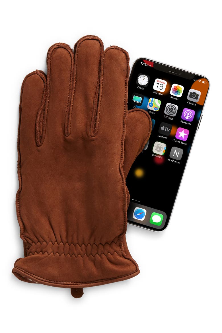 Faux Fur Lined Tech Gloves, Alternate, color, BROWN