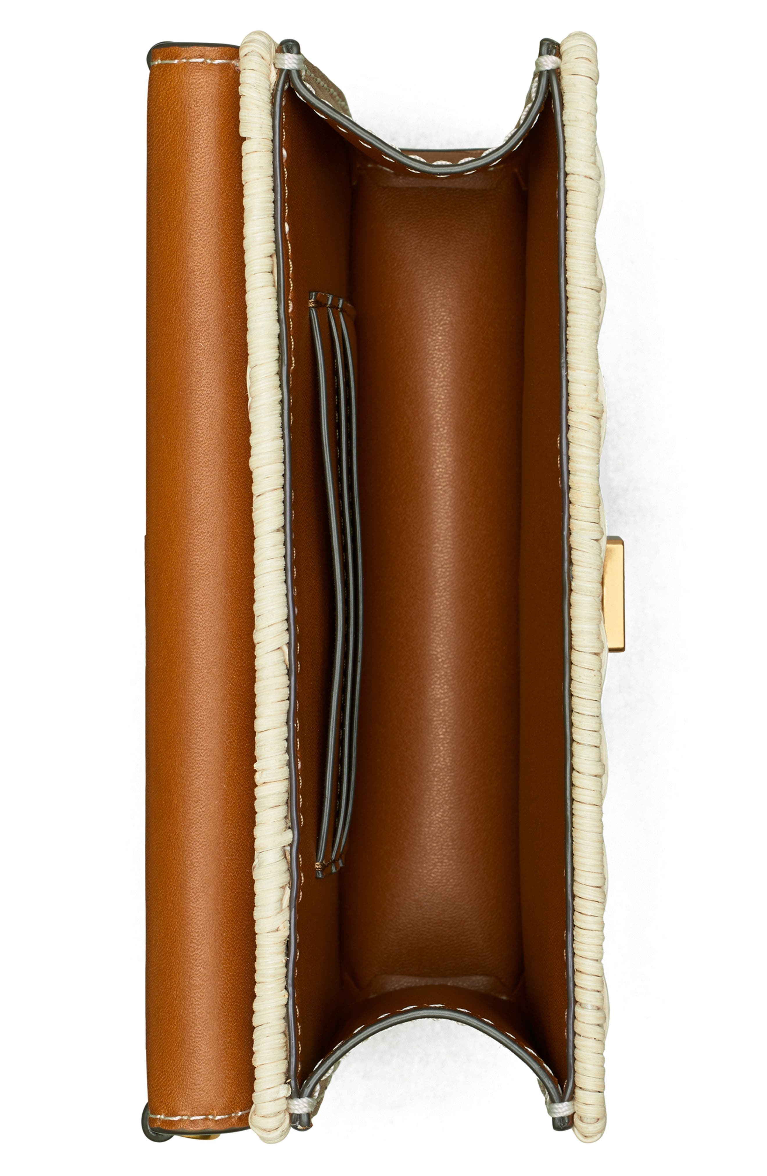 Tory Burch Eleanor Wicker & Leather Phone Crossbody Bag, Alternate, color, 