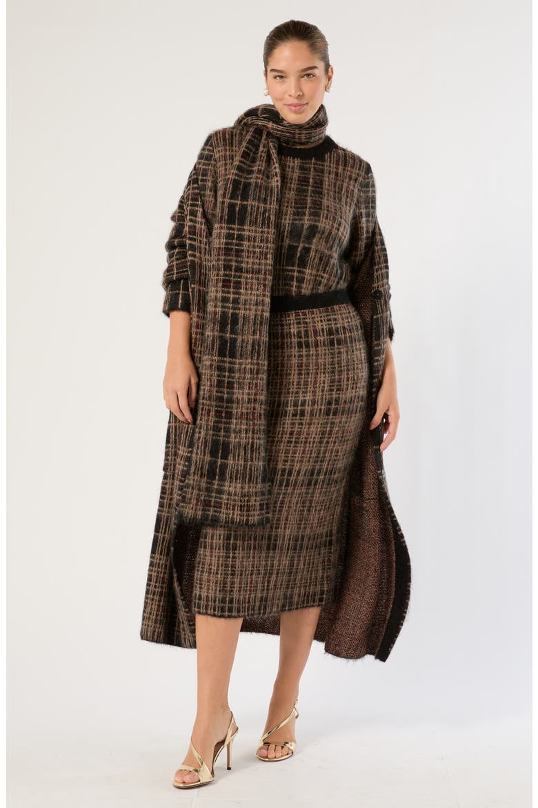 Fiamma Plaid Mohair Blend Knitted Skirt, Alternate, color, HAVANA BLACK