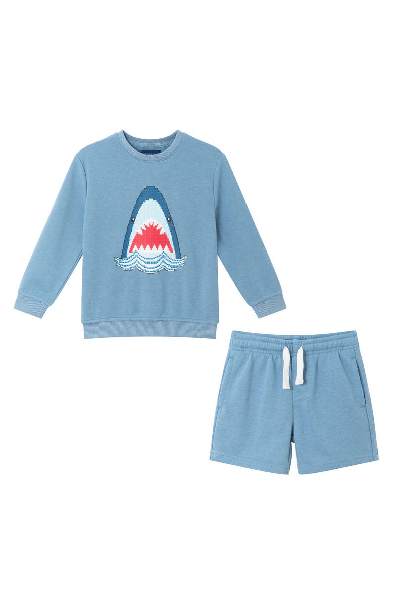 Andy & Evan Kids' Shark Sweatshirt & Sweatshorts Set, Main, color, 