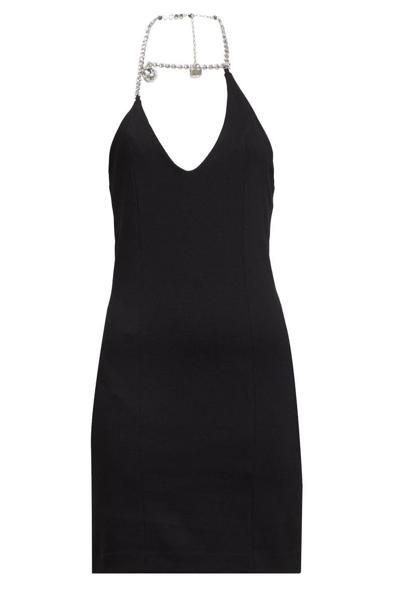 Crystal Halter Neck Ponte Knit Minidress, Alternate, color, BLACK