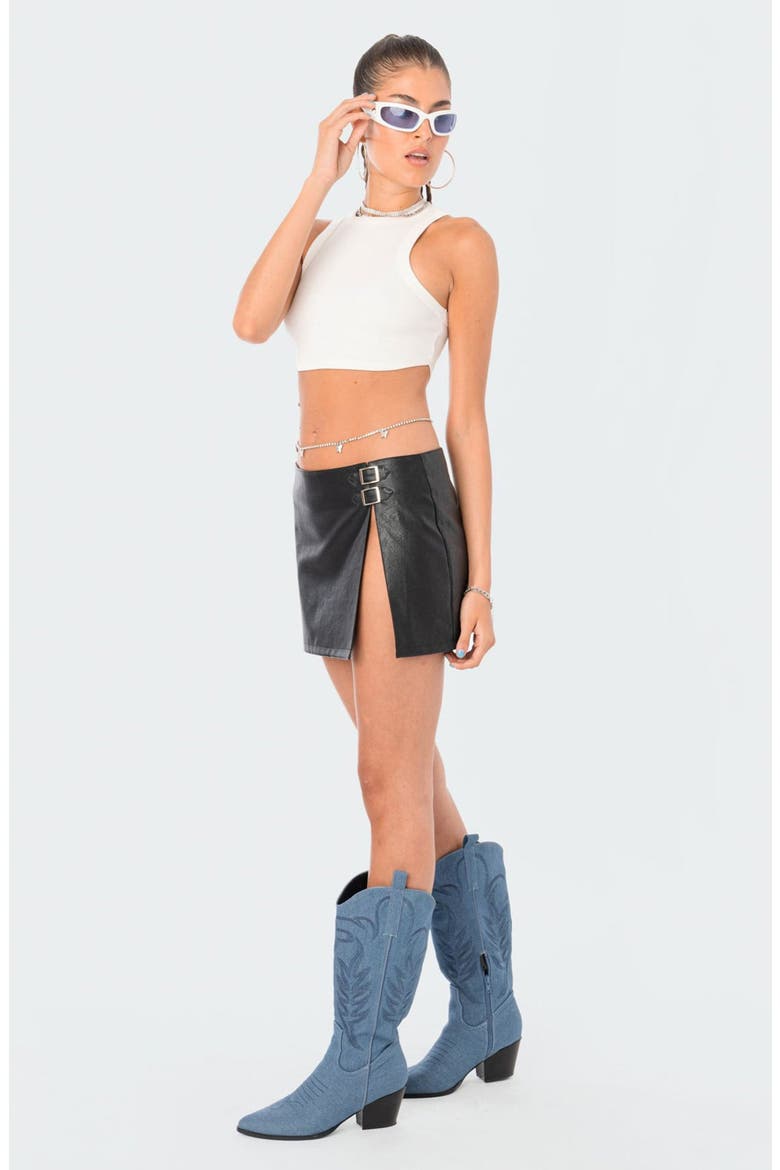 Gwyneth Faux Leather Skirt, Alternate, color, BLACK