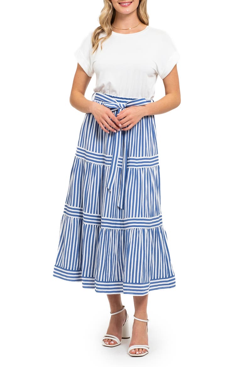 Tiered Midi Dress, Main, color, BLUE MULTI