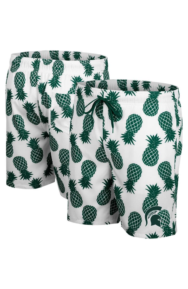 COLOSSEUM Men's Colosseum White/Green Michigan State Spartans Pineapple Swim Shorts, Main, color, 