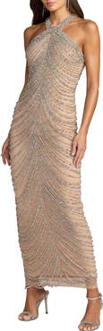 Mac Duggal Halter Neck Embellished Maxi Dress