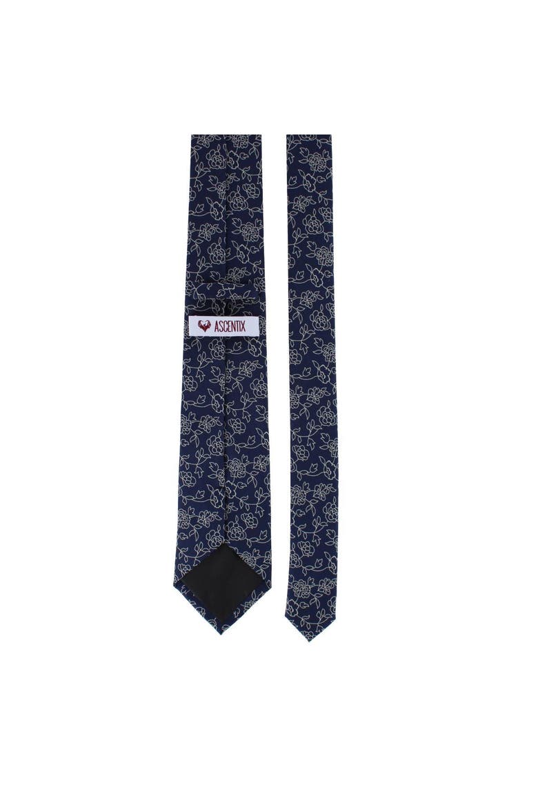 Floral Stencil Print Necktie, Alternate, color, Navy