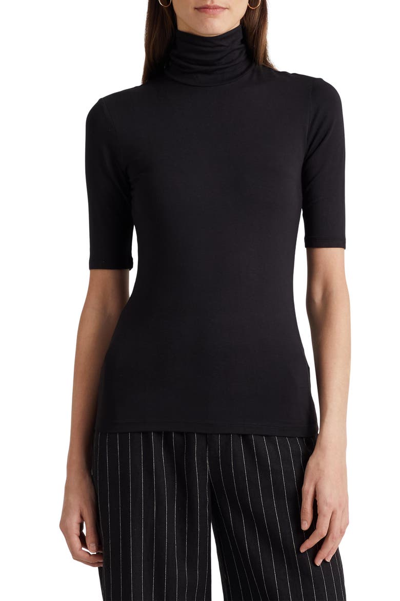 Jersey Turtleneck Top, Main, color, POLO BLACK