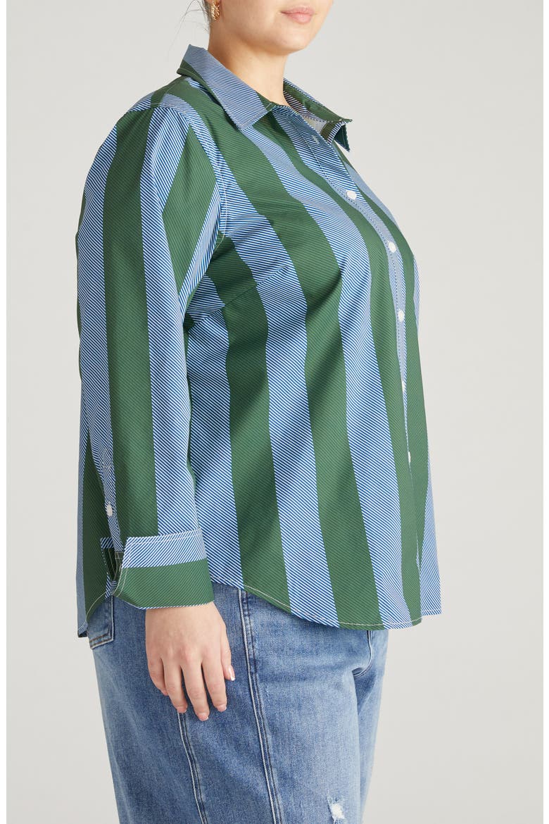 Henning x US Madison Poplin Button-Up Shirt, Alternate, color, GREEN/ PURPLE STRIPE