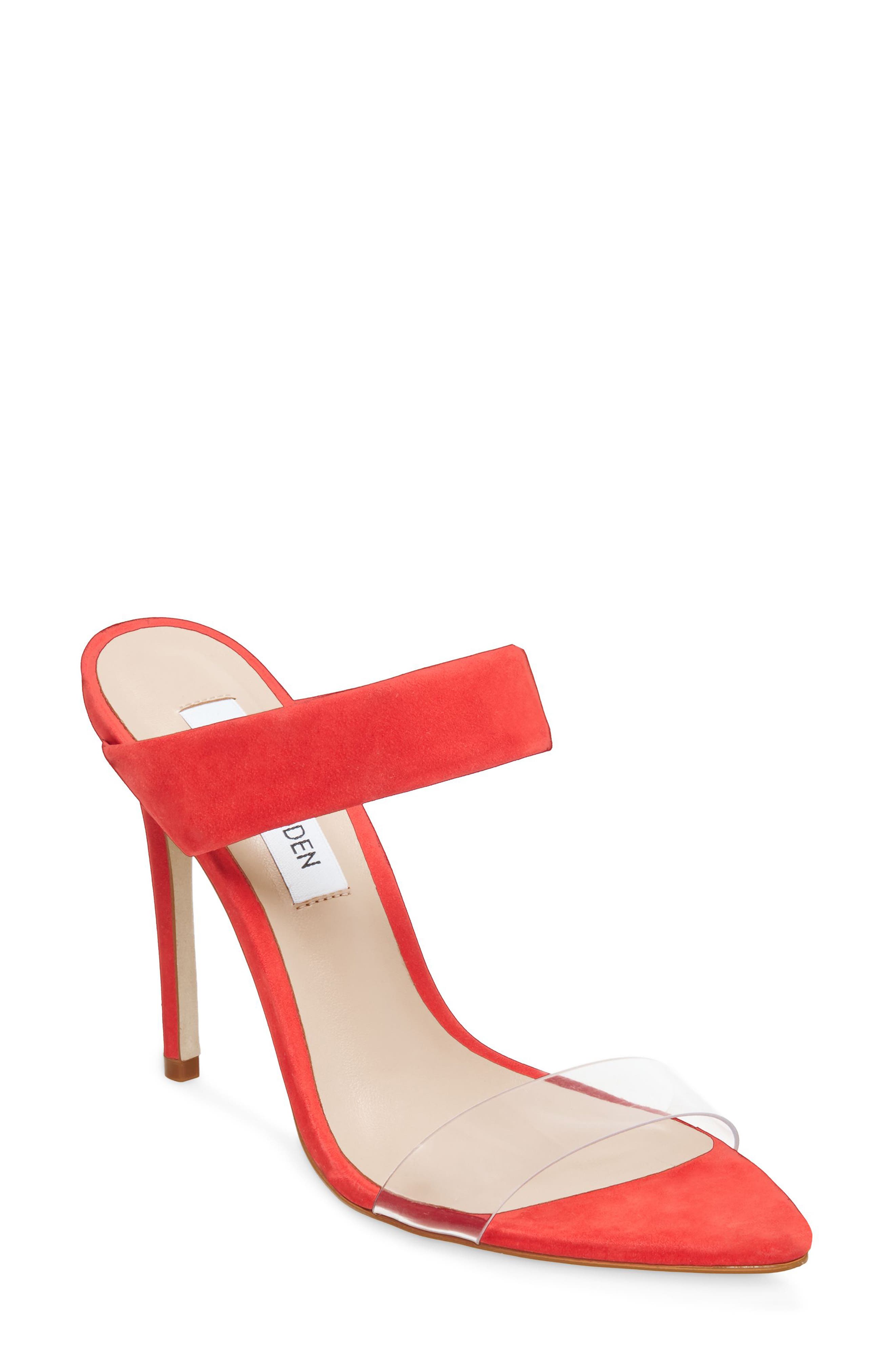 Amaya Clear Slide Sandal, Main, color, RED NUBUCK LEATHER