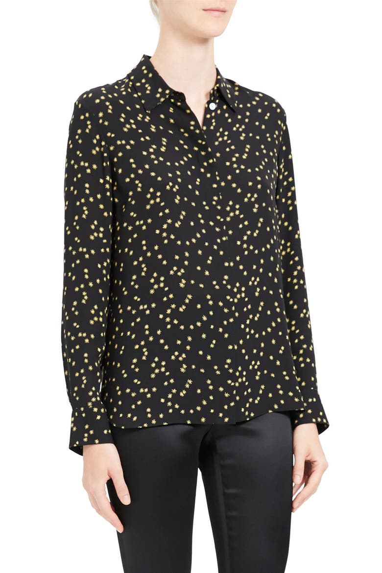 Classic Silk Button-Up Top, Alternate, color, BLACK MULTI
