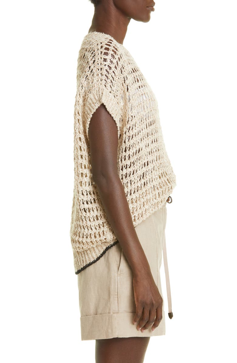 Brunello Cucinelli Sequin Open Knit Sweater, Alternate, color, 