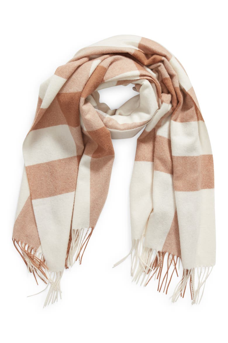 Buffalo Check Cashmere Scarf, Alternate, color, TAN- OATMEAL PLAID COMBO