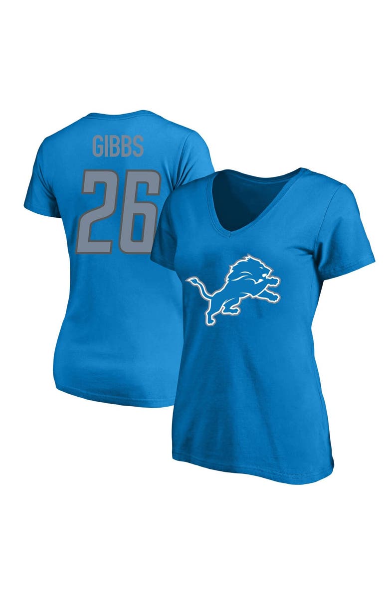 FANATICS Women's Jahmyr Gibbs Blue Detroit Lions Plus Size Fair Catch Name & Number V-Neck T-Shirt, Main, color, 