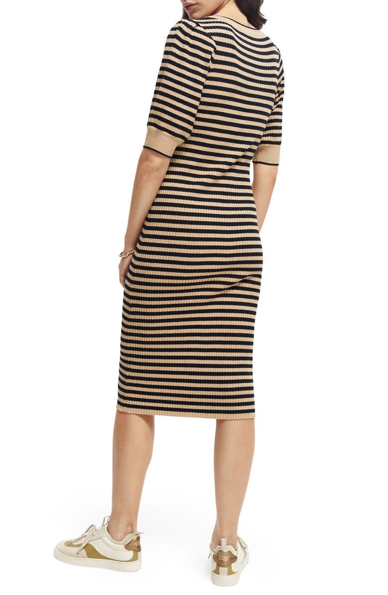 Scotch & Soda Stripe Square Neck Rib Midi Dress, Alternate, color, 0598-Combo S