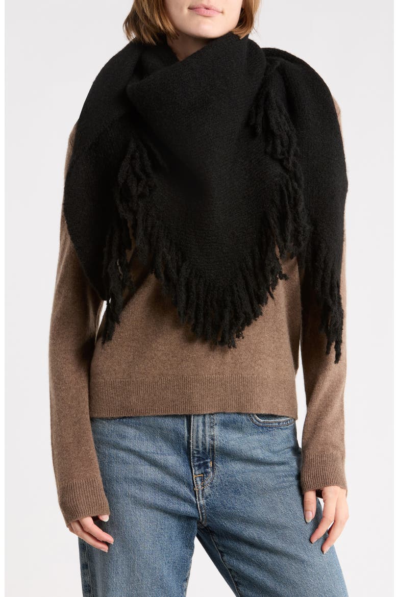 Marled Fringe Triangle Scarf, Main, color, BLACK