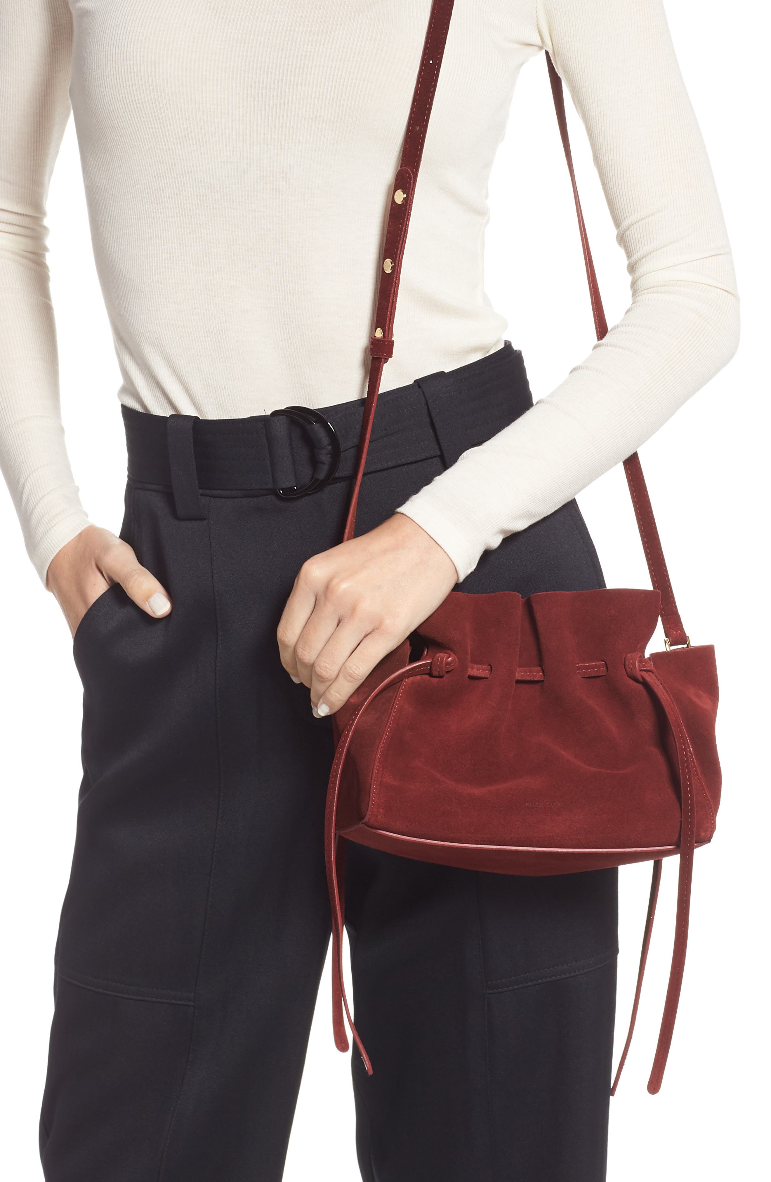 Mansur Gavriel Mini Suede Drawstring Bag, Alternate, color, 