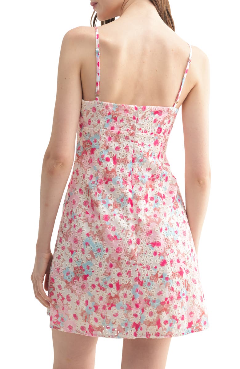 All in Favor Floral Eyelet Cotton Blend Minidress, Alternate, color, Pink Blue