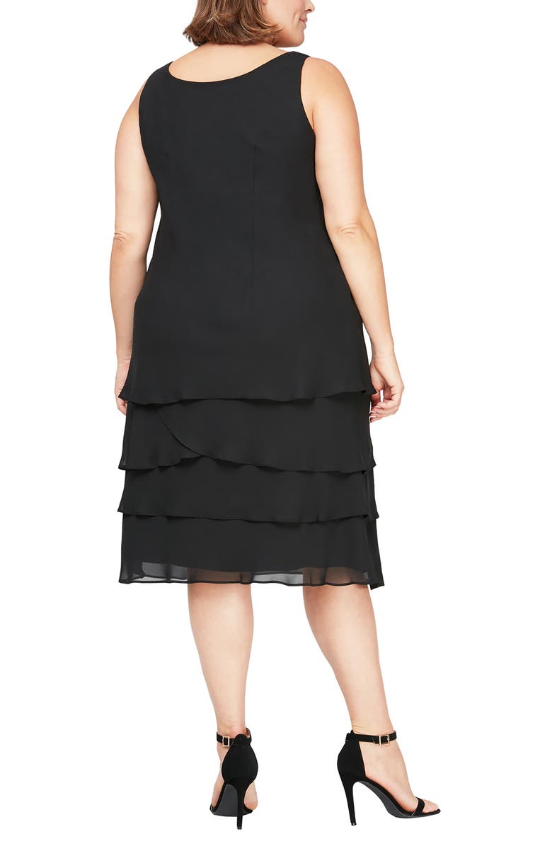 SL FASHIONS Layered Sequin Cocktail Dress & Jacket, Alternate, color, Black