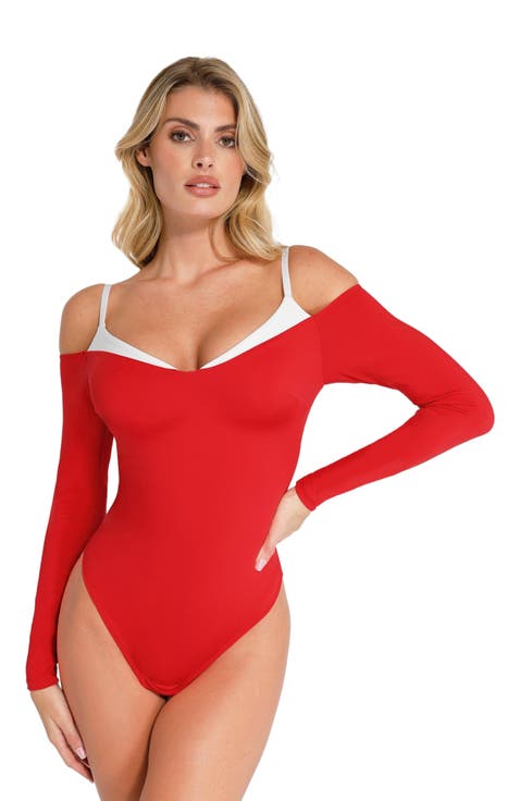 Shapewear Long Sleeve Cold Shoulder Tummy Control Bodysuit