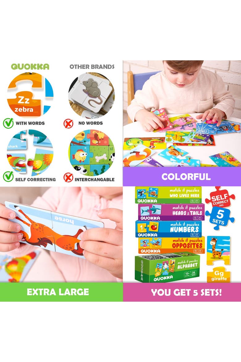 Matching Jigsaw Puzzle 5-Pack Set for Toddlers, Alternate, color, Matching Games Abc