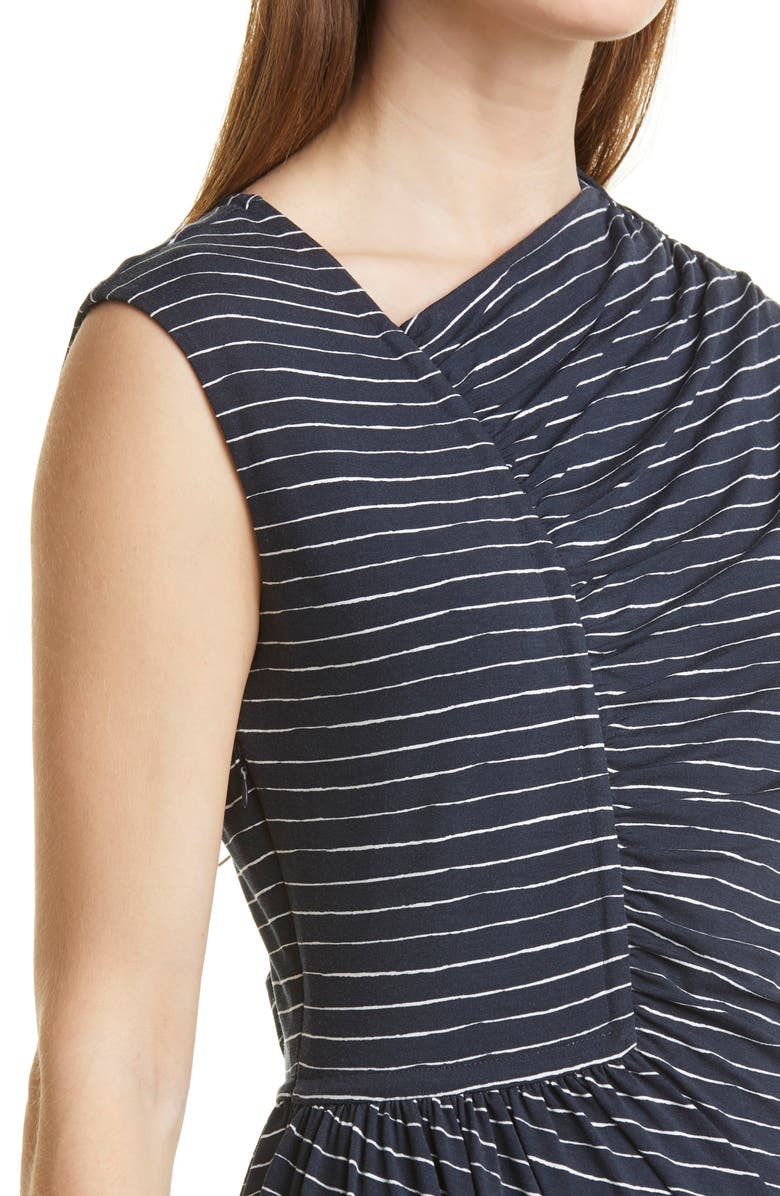 BOSS Esay Ruched Asymmetric Neck Midi Dress, Alternate, color,