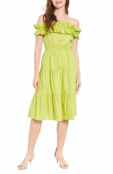 London Times Ruffle Off the Shoulder Tiered Dress