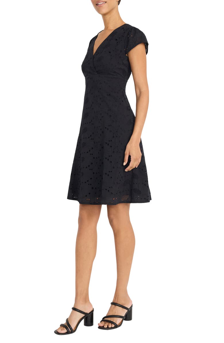 Maggy London Eyelet Cap Sleeve Dress, Alternate, color, Black