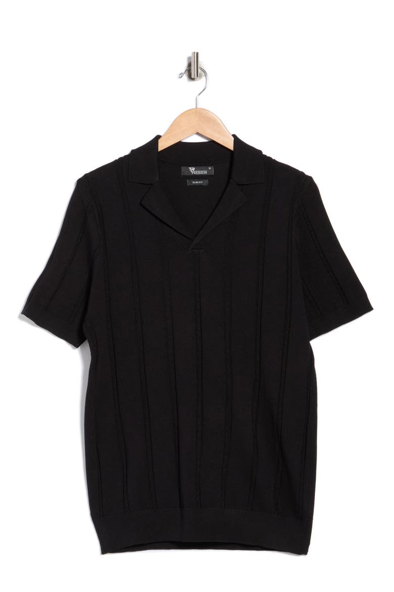 Slim Fit Johnny Collar Polo Sweater, Alternate, color, BLACK