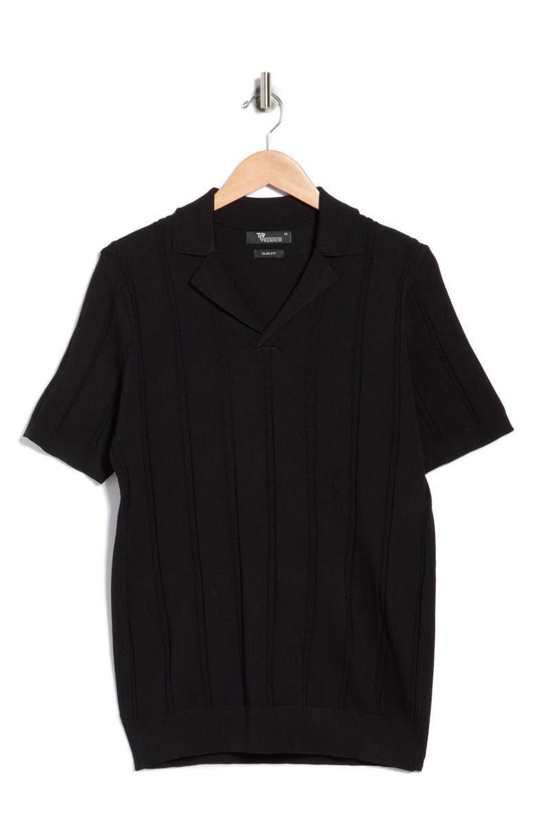 T.R. PREMIUM Slim Fit Johnny Collar Polo Sweater, Main, color, Black