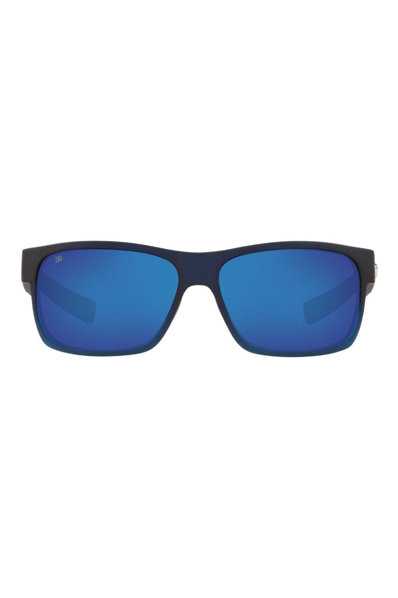 60mm Polarized Rectangular Sunglasses, Main, color, GREY BLUE