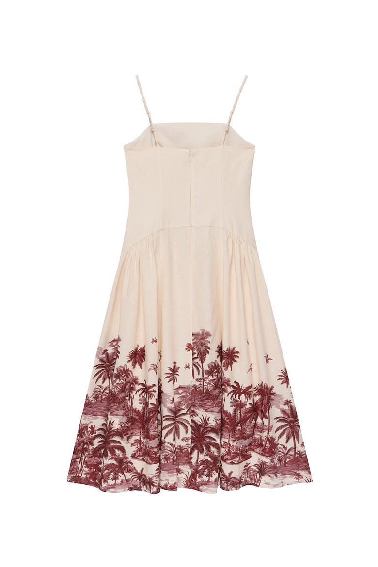 Palm Print Midi Dress, Alternate, color, Burgundy
