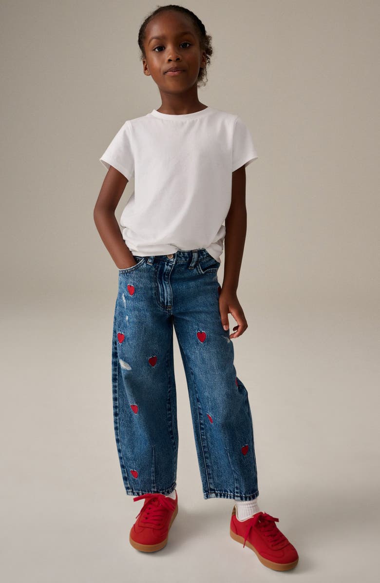 NEXT Kids' Heart Embroidered Barrel Jeans, Alternate, color, 