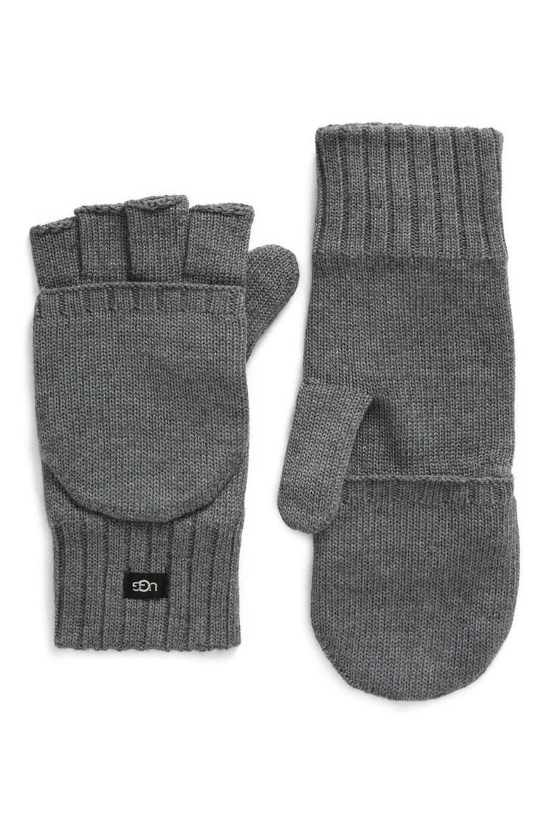 Knit Flip Mitten, Main, color, CHARCOAL