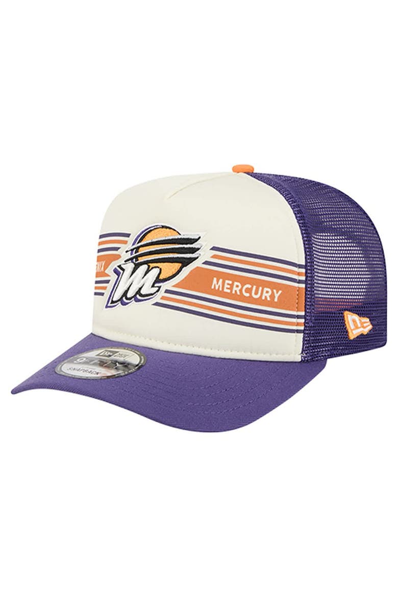 Unisex New Era  Cream/Purple Phoenix Mercury Banner Foam Front 9FIFTY A-Frame Adjustable Trucker Hat, Main, color, Cream