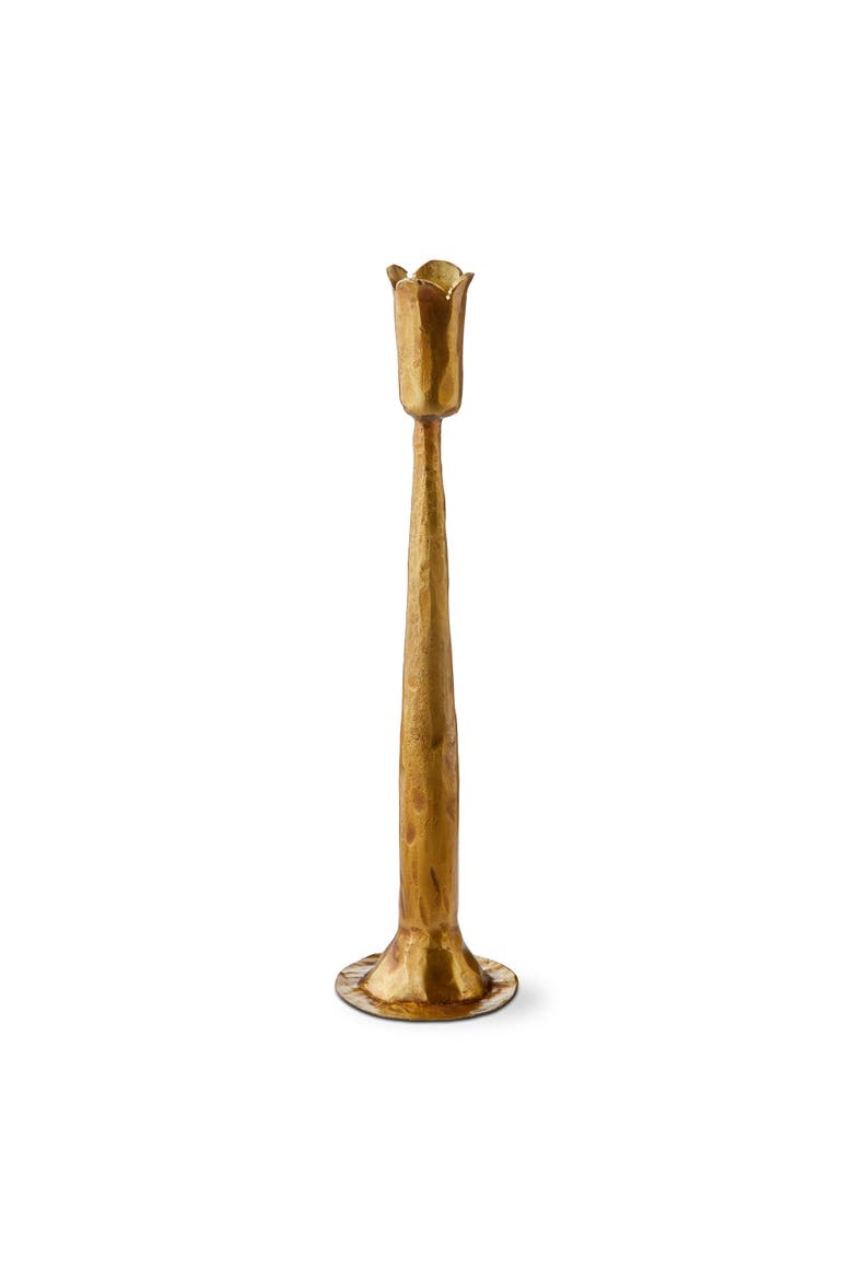 Tulip Taper Candle Holder Antique Brass Iron 3x3x12 in, Main, color, Gold