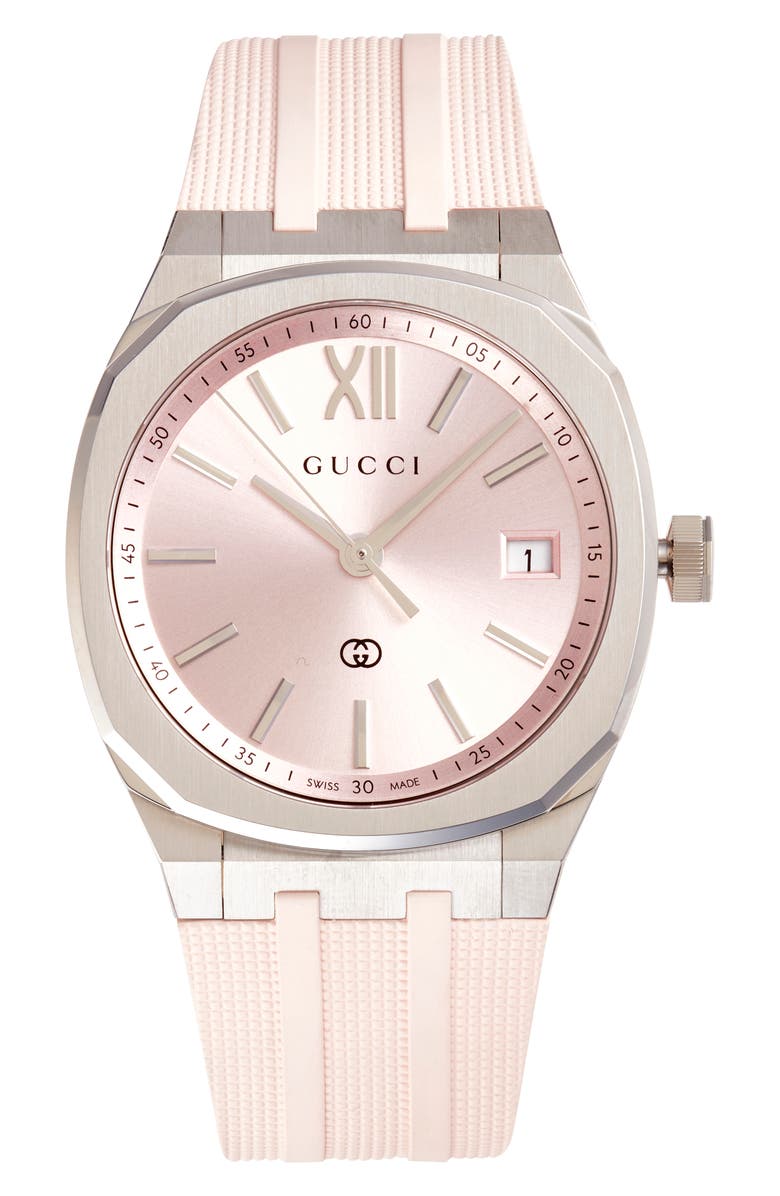 Gucci 25H Rubber Strap Watch, 36mm, Main, color, Pink