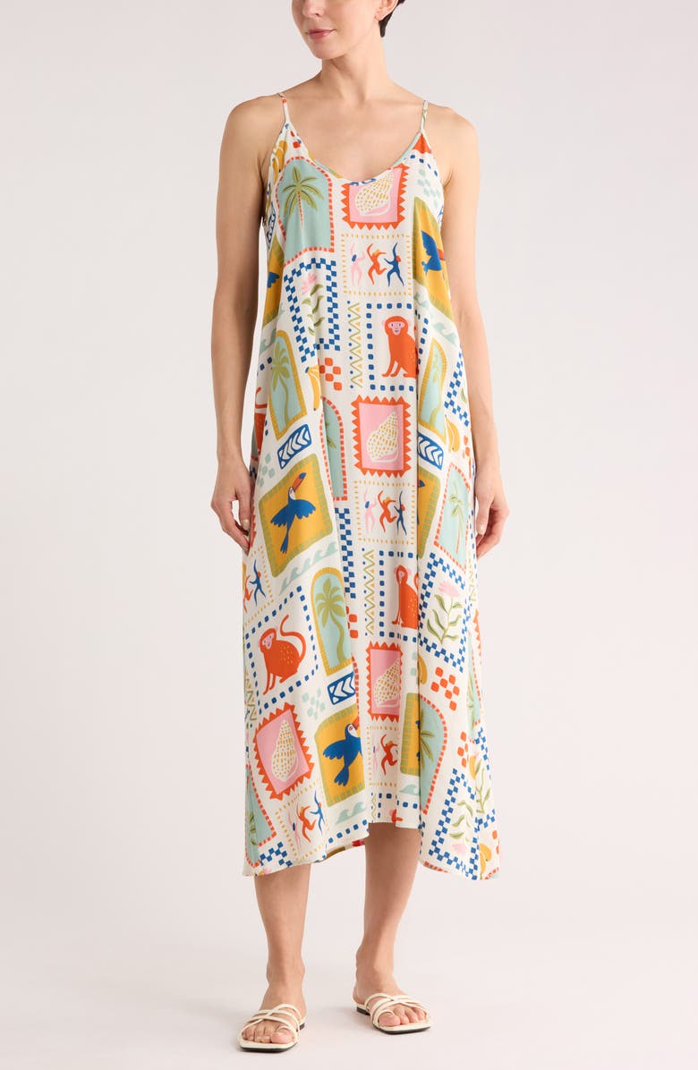 NORDSTROM RACK Spaghetti Strap Cover-Up Dress, Main, color, Ivory Animal Multi Tile