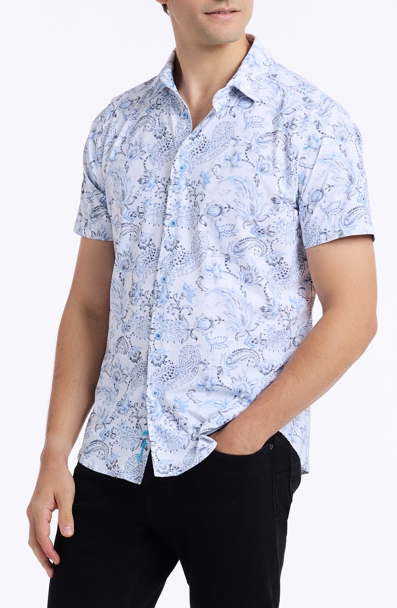 Robert Graham Bascobel Knit Short Sleeve Button-Up Shirt, Alternate, color, Light Blue