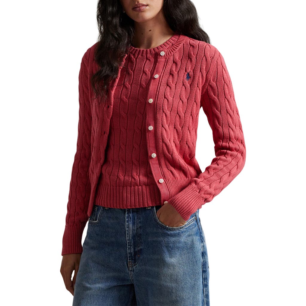Polo Ralph Lauren Cable Cotton Cardigan In Red