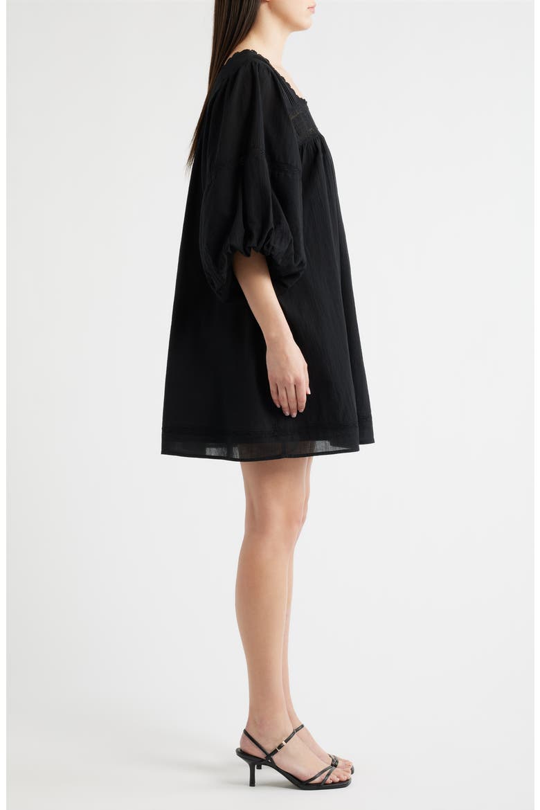 Lorelei Puff Sleeve Cotton Shift Dress, Alternate, color, NOIR