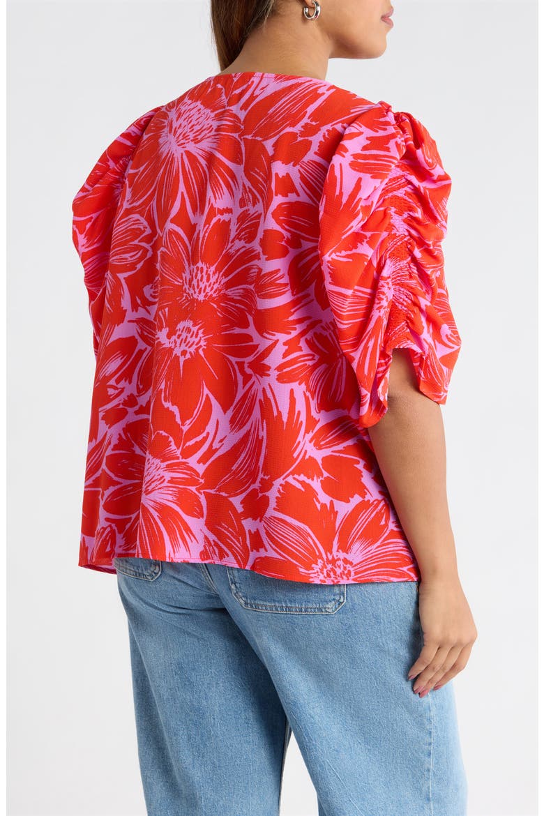Rania Floral Chancellor Ruched Sleeve Top, Alternate, color, PINK RED MULTI