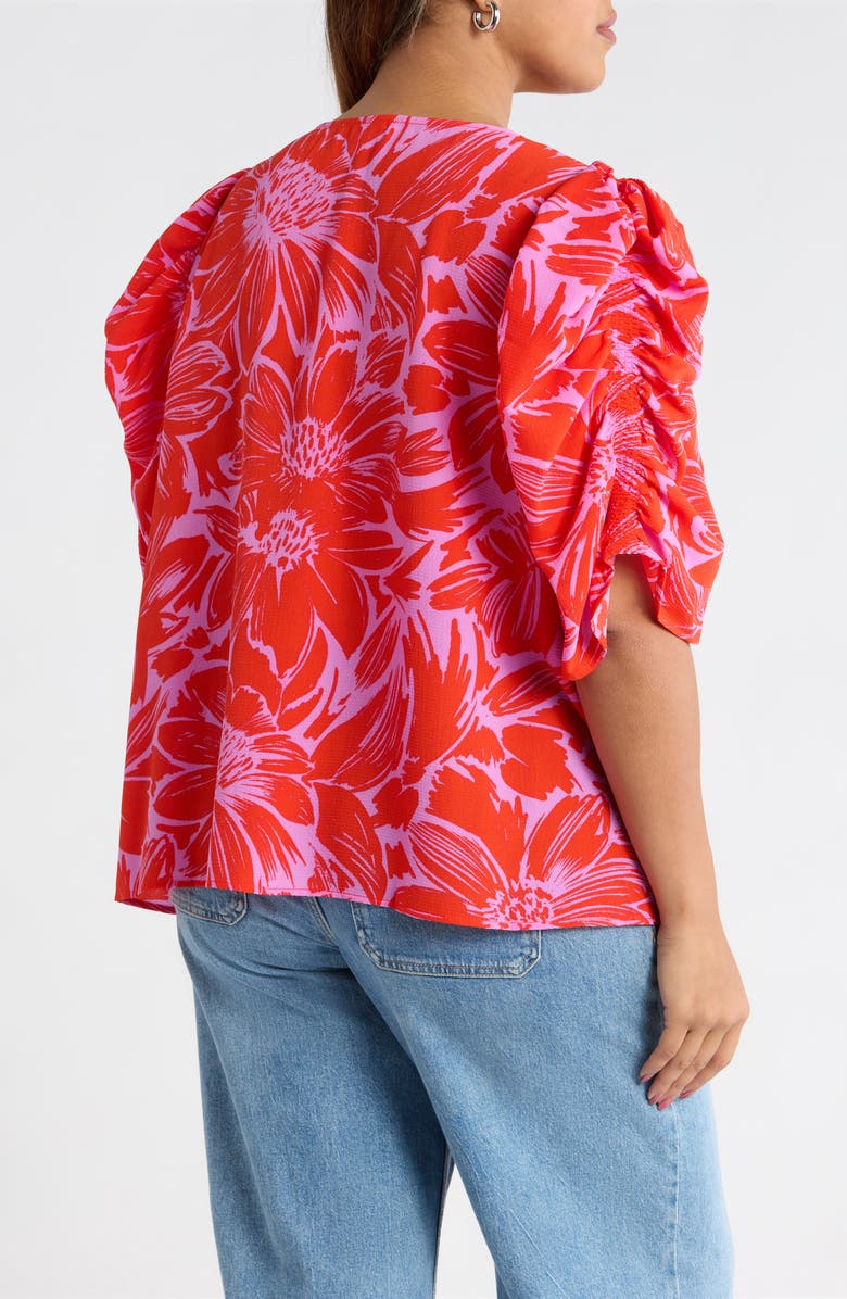 SUGARLIPS Rania Floral Chancellor Ruched Sleeve Top, Alternate, color, Pink Red Multi