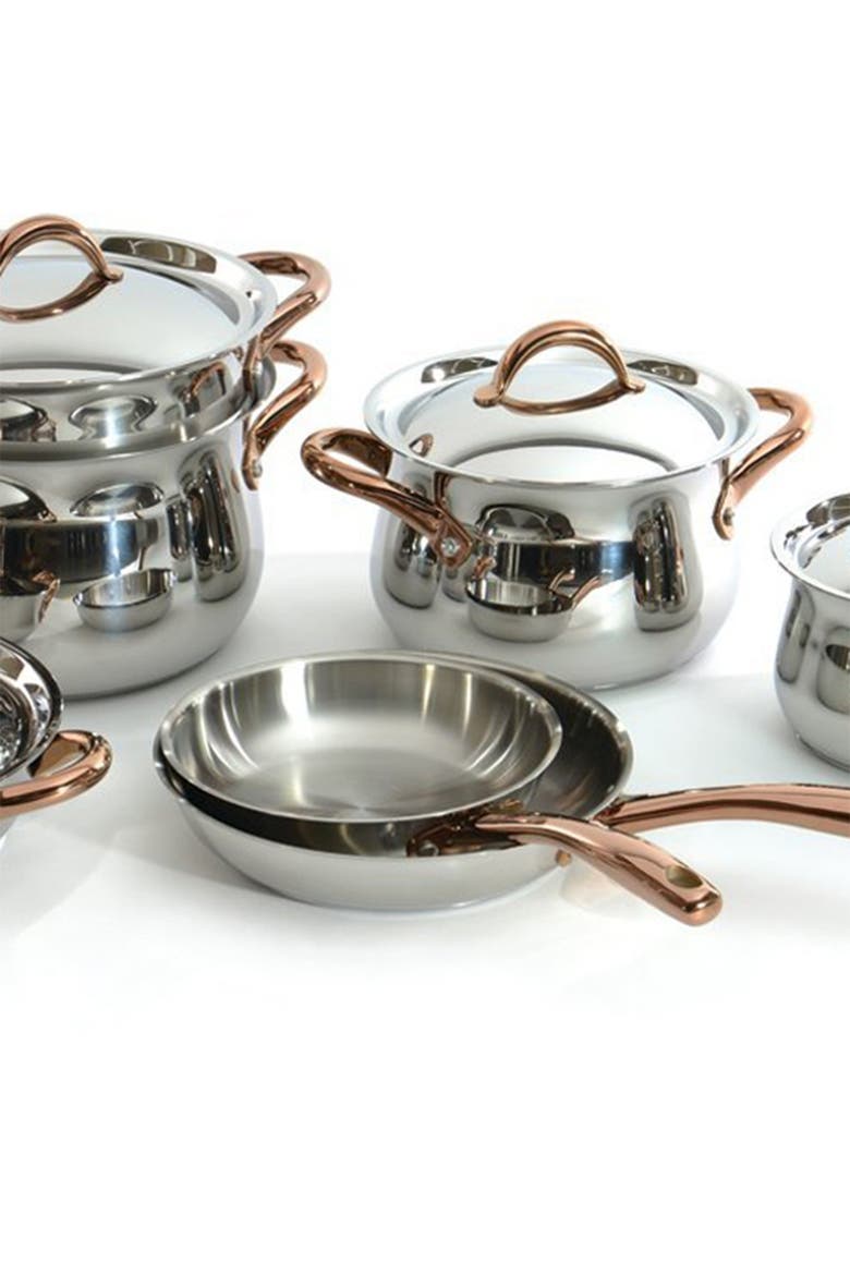 11-Piece Cookware Set with Rose Gold Handles, Alternate, color, SILVER/ ROSE GOLD